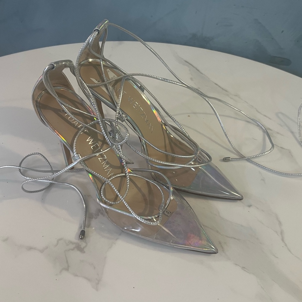 Stuart Weitzman Silver/clear stiletto 👠 heels - Picture 3 of 9